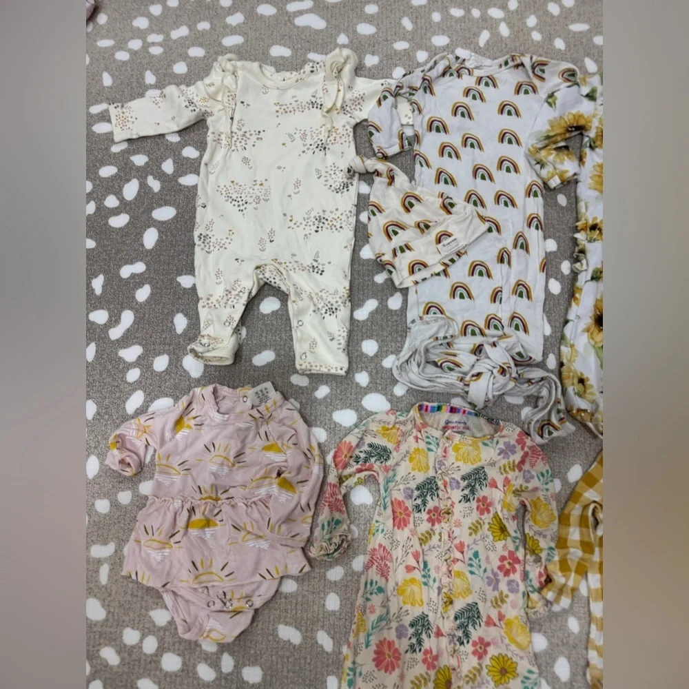 Lot of 6 bamboo footies newborn baby girl ruffle onesie floral rainbow gown knot